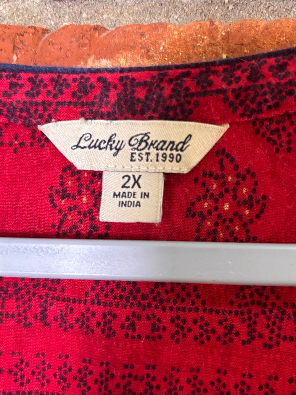 Lucky Brand womens boho floral mixed print peasant henley top red 2X - Picture 6 of 7